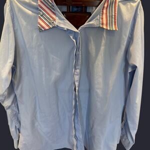 Blue and white striped button up